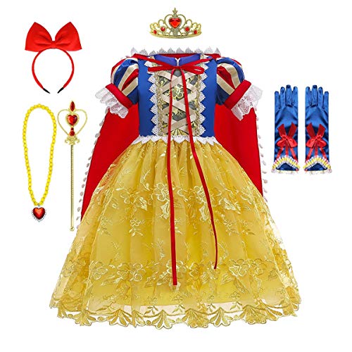 MYRISAM Niñas Disfraz de Carnaval Vestidos de Princesa Blancanieves con Capa Cumpleaños Traje de Halloween Navidad Fiesta Ceremonia Aniversario Cosplay Snow White Costume con Accesorios 11-12