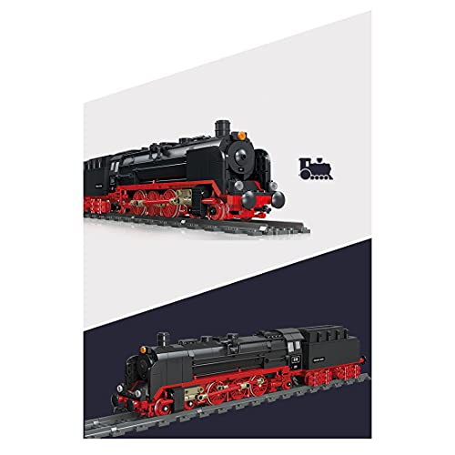 Myste Tren de tren de vapor con raíles ferrocarriles, 1173 + piezas de tren de ciudad, estilo retro, bloques de construcción, compatible con tren Lego City