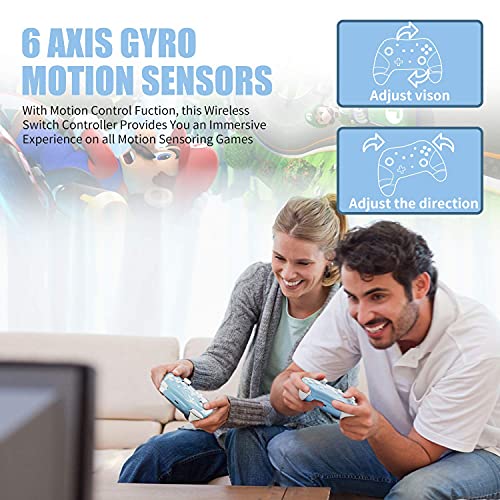 Mytrix Mando para Intendo Switch/Switch Lite, Mando Pro Controller Controlador Inalámbrico con Turbo, Sensor 6 Gyro Axis, Dual Shock, Control de Movimiento, Vibración Ajustable de Tres Niveles (Azul)