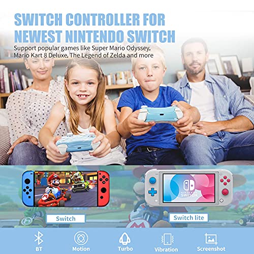 Mytrix Mando para Intendo Switch/Switch Lite, Mando Pro Controller Controlador Inalámbrico con Turbo, Sensor 6 Gyro Axis, Dual Shock, Control de Movimiento, Vibración Ajustable de Tres Niveles (Azul)