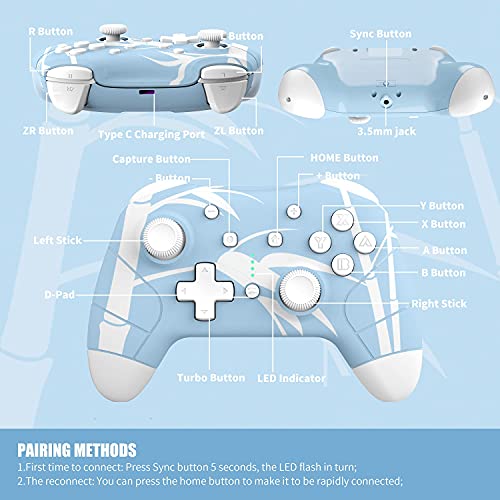 Mytrix Mando para Intendo Switch/Switch Lite, Mando Pro Controller Controlador Inalámbrico con Turbo, Sensor 6 Gyro Axis, Dual Shock, Control de Movimiento, Vibración Ajustable de Tres Niveles (Azul)