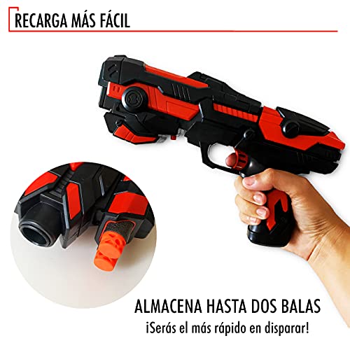 N Naturly Pistola de Dardos Espuma para Juegos de Disparos + 6 Balas Incluidas | Pistola de Juguete Luz Incorporada para Mayor Diversión