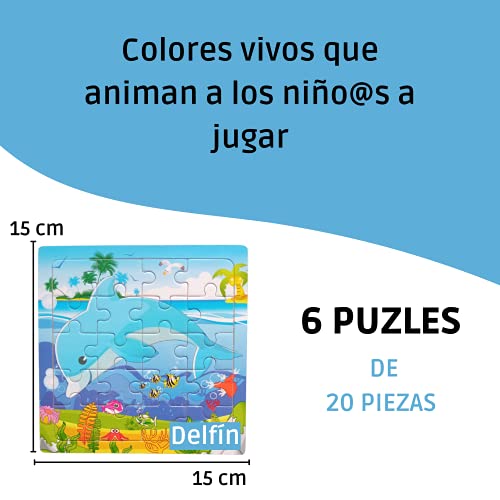 N Naturly Rompecabezas educativos para niños y niñas de Todas Las Edades | Puzzle con 6 Piezas de Madera de Animales Marinos para Aprender y fomentar la Capacidad cognitiva Juguete Educativo