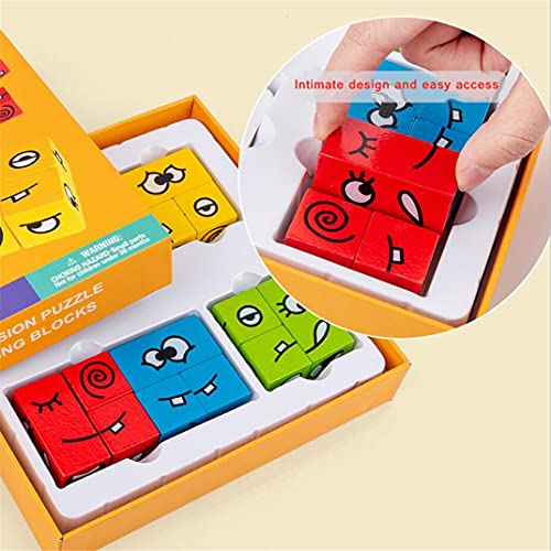 NA Bloques De Construcción De Rompecabezas De Expresión De Madera Divertido Cubo De Rompecabezas Emoji para Entrenamiento De Pensamiento Lógico Juguetes Educativos para La Primera Infancia A