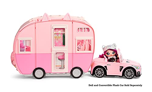 Na Na Na Surprise Caravana Kitty-Cat - Caravana rosa con orejas y cola de gato - 7 áreas de juego que incluyen cocina completa, hamaca y accesorios, coche de juguete para muñecas y más