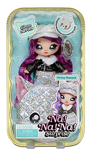 Na! Na! Na! Surprise Moda 2-en-1 Serie Glam-Coleccionable-Muñeca con pelo morado, vestido negro y plateado y bolso con forma de gato-Chrissy Diamond 575344C3