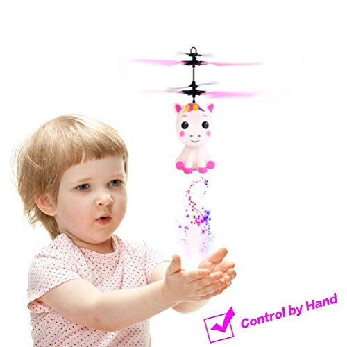 Naugust Juguete de unicornio volador con luz LED controlada a mano, juguete de hada voladora para niñas, helicóptero, unicornio, cumpleaños para niñas de 3 a 9 años