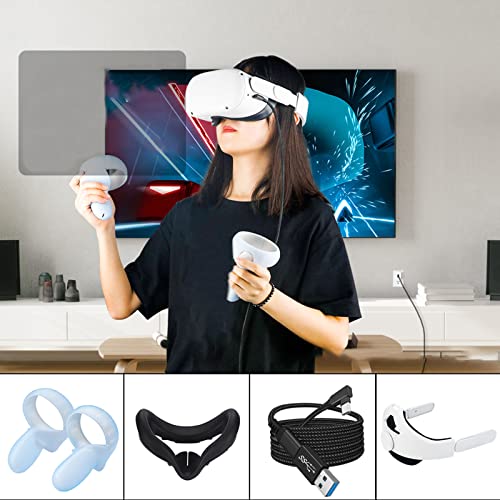 NC NC Cómodo Auricular VR Ajustable Gafas de Realidad Virtual Diadema Ojos Cubierta Protectora Funda Protectora Funda con Adaptador Se Adapta a Quest 2