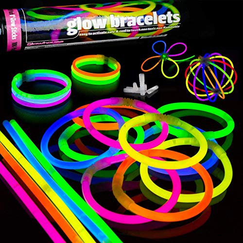 NC Varillas Luminosas, Paquete de 100 Varillas Luminosas de 8.0 in con Conexiones de Bola de Pulsera, Accesorios Luminosos para Fiestas, Juguetes Luminosos