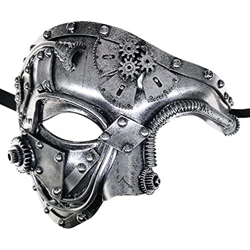 #N/D Máscara Veneciana Casco mecánico Hombres Steampunk Fantasma de la ópera Halloween Cosplay Fiesta Disfraz máscaras faciales