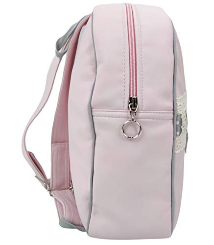 NENEL Mochila Infantil Personalizable de Polipiel - Mochila Bebé - Modelo Emma - Color Rosa/Gris - Medidas 11 x 24 x 30 cm - Personalizar Regalos - Handmade - Hecho en España