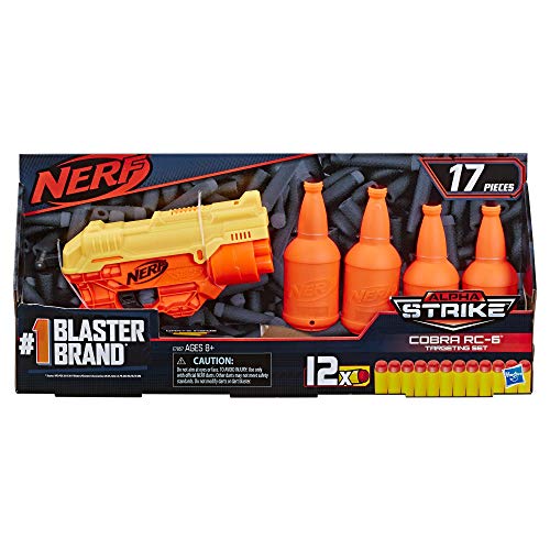 Nerf Alpha Strike Cobra RC-6 Juego 17 Piezas Incluye 1 Lanzador de Juguete, 4 Medios Objetivos y 12 Dardos Oficiales Elite – para niños, Adolescentes, Adultos (Hasbro E7857EU4)