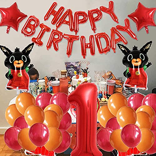 Nesloonp Bing Bunny Globos Decoración de Fiesta, Juego de globos Bing Bunny, Bing Bunny Party Supplies, Decoración de la Fiesta de Primer Cumpleaños de Los Niños,Feliz Cumpleaños Ballon Banner