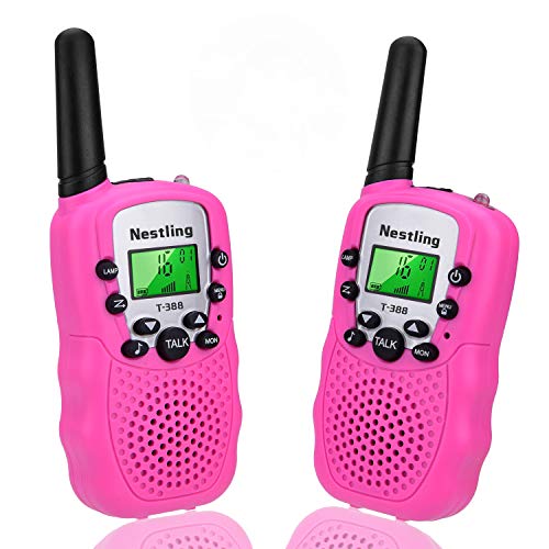 Nestling Walkie Talkie Niños Pantalla LCD de 8 Canales Linterna incorporada VOX 10 Tonos de Llamada Walkie Talkie Niñas Regalo de Juguete para niños (2pcs Rosa)