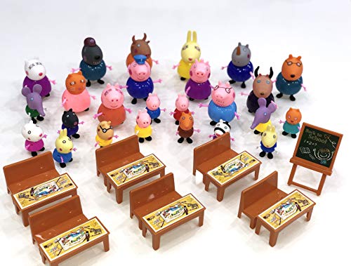 New Brand Peppa Pig Juguetes 25 PCS Peppa Pig Toys Different Models Figures, Classroom Set + Bag Best Toys for Kids