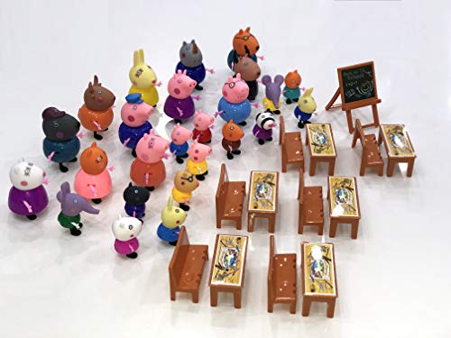 New Brand Peppa Pig Juguetes 25 PCS Peppa Pig Toys Different Models Figures, Classroom Set + Bag Best Toys for Kids