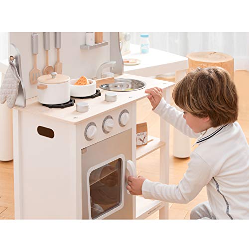 New Classic Toys Toys-11053 Kitchenette-Bon Appetit-White/Silver, Color Blanco (11053)