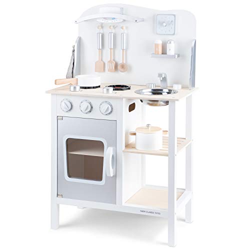 New Classic Toys Toys-11053 Kitchenette-Bon Appetit-White/Silver, Color Blanco (11053)