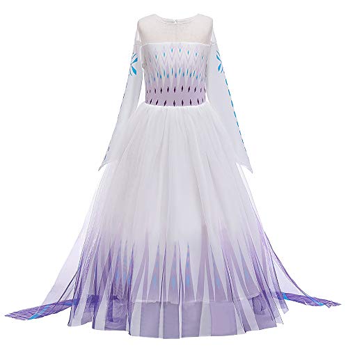 New Front Disfraz de princesa Elsa para niña vestido de princesa de 2 mangas largas disfraz y accesorios de Navidad, Halloween, cumpleaños vestido de cosplay corona Blanco 6 unidades