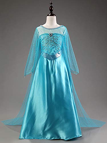 New front Niñas Vestido de Princesa Elsa Elegante Disfraz de Reina Frozen Festivo y Accesorios Corona,Vara,Trenza,Guantes Chica Cosplay Traje de Fiesta Carnaval Navidad Boda(2-10 Años,Azul,110-150cm)