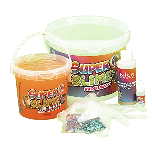 Nice Group - Super Slime Gigante - Juego Creativo para desafíos Entre niños, Kit de 1 kg con Pegamento, aplicador, Lentejuelas, Gemas de Colores - 47018