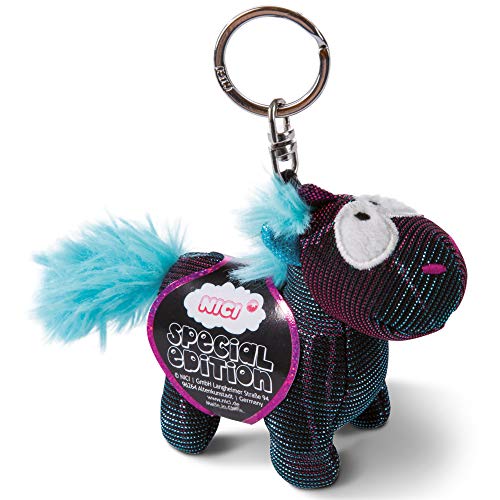 NICI 45718 Moon Beamer Edición Especial de 10 cm Unicornio Peluche Brillante I Accesorio de Juguete Suave para cordón, Llavero y Porta Llaves, Color Negro