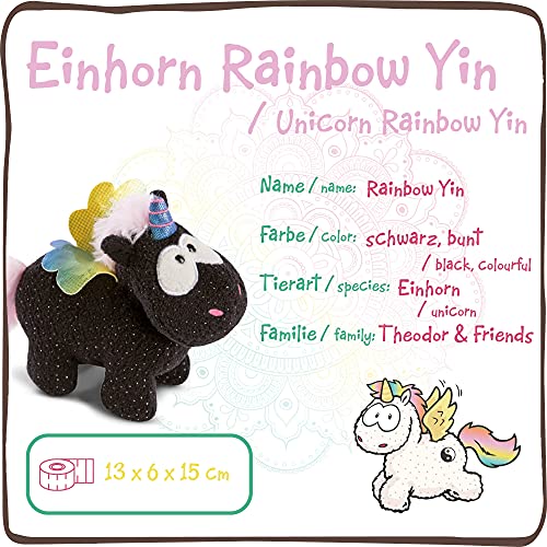 NICI tierno Yin 13 cm – Juguetes de Criaturas místicas, niños, bebés y Amantes de los Animales de Peluche, Unicornios esponjosos para abrazar y Jugar, Color Negro y Multicolor (47374)