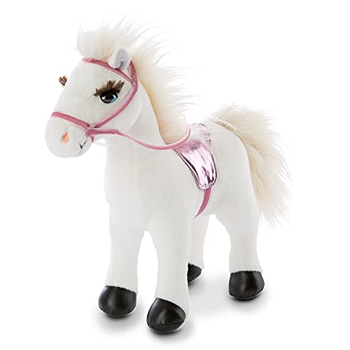 NICI Winnie el Caballo Suave de 25 cm de pie con Brida y Silla de Montar-Peluches Pony Juguetes, niños y bebés-Animal de Relleno para Jugar y abrazar, Color Blanco/Rosa, (47106)