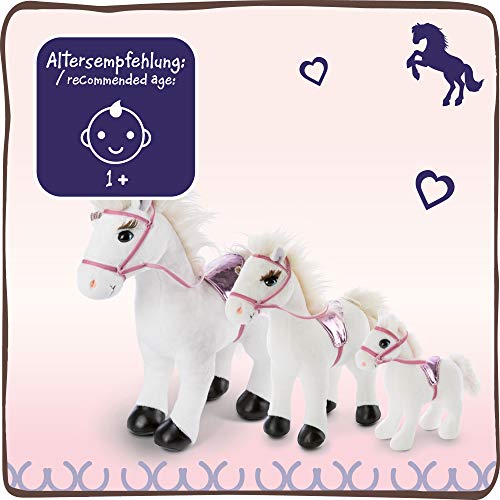 NICI Winnie el Caballo Suave de 25 cm de pie con Brida y Silla de Montar-Peluches Pony Juguetes, niños y bebés-Animal de Relleno para Jugar y abrazar, Color Blanco/Rosa, (47106)