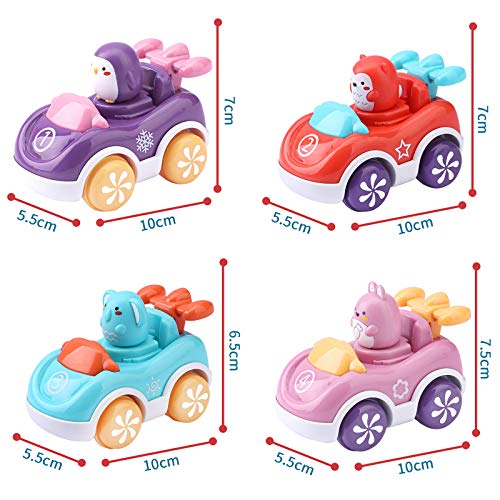 nicknack Coches de Juguete para niños pequeños, 4 Piezas de Juguetes de Coche con Motor de fricción para Empujar y Llevar, Regalos para niños, niñas