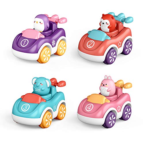 nicknack Coches de Juguete para niños pequeños, 4 Piezas de Juguetes de Coche con Motor de fricción para Empujar y Llevar, Regalos para niños, niñas