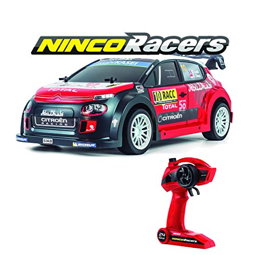 Ninco-NH93150 NincoRacers Citroën C3 WRC Oficial del Campeonato Mundial de Rallyes. Escala 1/10. Coche teledirigido. 2.4GHz Color: Rojo y Negro. Medidas: 42 cm x 13,5 cm x 20 cm, (NH93150)