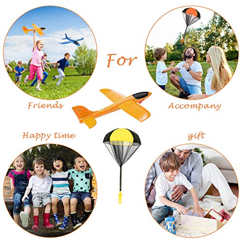 Niños Planos de Espuma, 4 PCS Avión Planeador + 4 PCS Juguete de Paracaídas, Juguete Paracaídas Set， Espuma Aviones Deportes Al Aire Libre Volar Jugueter Avión Planeador para Juguete Infantil o Regalo