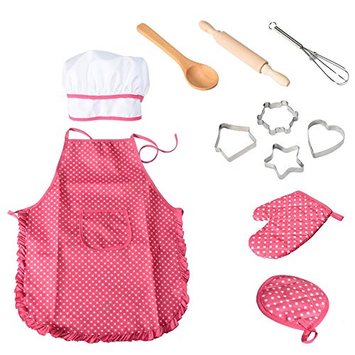 NIWWIN Chef Set Delantales para niños, 11 Piezas para niños, Cocina, Cocina, horneado a Prueba de Agua para Regalo de niña