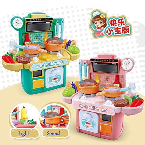 NIWWIN Niños Chef Cocina en Miniatura Cocina Juego de Juego de plástico 26 Accesorios con encimera Juguete Comida, Agua, luz y Sonido Juguete de simulación Divertido (Verde)