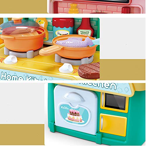 NIWWIN Niños Chef Cocina en Miniatura Cocina Juego de Juego de plástico 26 Accesorios con encimera Juguete Comida, Agua, luz y Sonido Juguete de simulación Divertido (Verde)