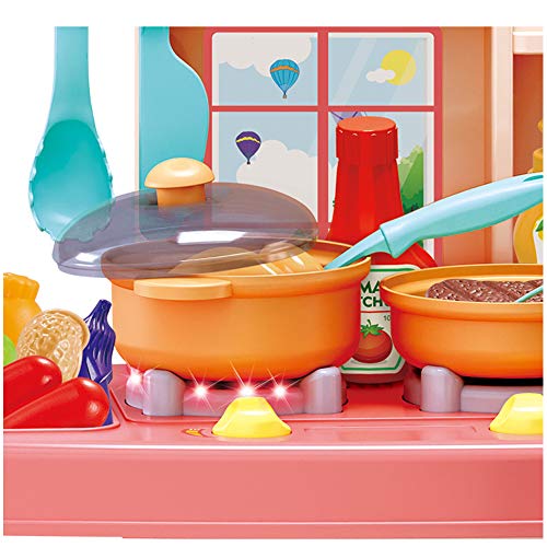 NIWWIN Niños Chef Cocina en Miniatura Cocina Juego de Juego de plástico 26 Accesorios con encimera Juguete Comida, Agua, luz y Sonido Juguete de simulación Divertido (Verde)