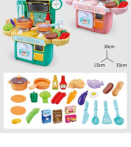 NIWWIN Niños Chef Cocina en Miniatura Cocina Juego de Juego de plástico 26 Accesorios con encimera Juguete Comida, Agua, luz y Sonido Juguete de simulación Divertido (Rosa)