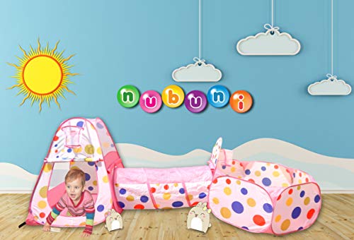 NUBUNI 3 en 1 Tienda Campaña Infantil : Piscina de Bolas + Casita Infantil + Tunel Infantil: Plegable Parque Bebe Bolas Infantil Jardín Exterior Interior Juguetes Niños Niñas Bebes Casitas Tela Tipi C