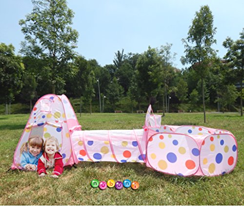 NUBUNI 3 en 1 Tienda Campaña Infantil : Piscina de Bolas + Casita Infantil + Tunel Infantil: Plegable Parque Bebe Bolas Infantil Jardín Exterior Interior Juguetes Niños Niñas Bebes Casitas Tela Tipi C