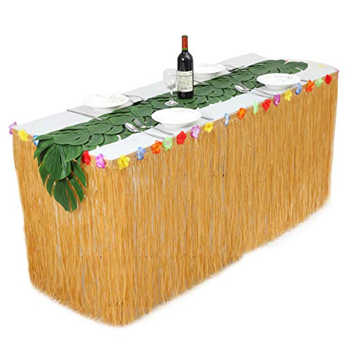 Nuluxi Falda de Mesa de Hierba Luau Luau Hawaianas Flor Faldas De Mesa Luau Faldas de Mesa de Plástico Adecuado para Barbacoa Decoración de Fiesta de Verano Tropical Playa en Jardín (Largo)