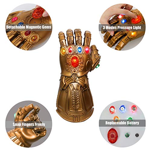 NUWIND Guante de Thanos con Luz Infinity Gauntlet de los Vengadores Magnética Gemas Desmontable Disfraz de Cosplay Halloween Prop Adulto