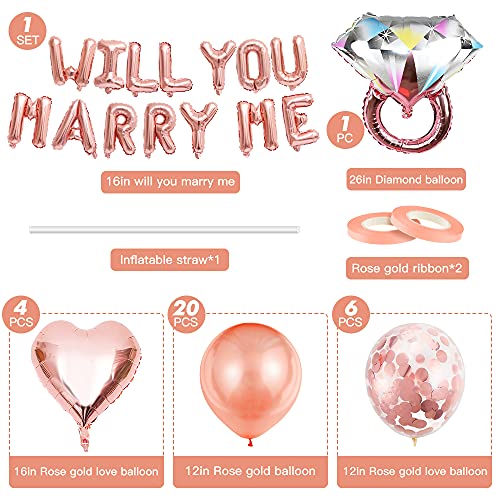 O-Kinee Conjunto de Globos de Compromiso de Oro Rosa, Pancarta de Globos de Compromiso Will You Marry me