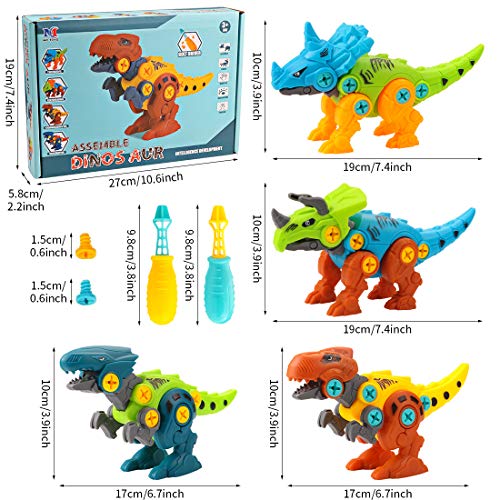 O-Kinee Dinosaurios Juguetes con Taladro Eléctrico, 4pcs Construccion Puzzle Dinosaurios Juguetes, DIY Dinosaurios Juguete de Montaje, Construccion Juguete Dducativos Regalos para Niños Niñas (4pcs)