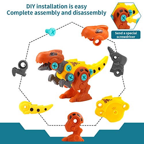 O-Kinee Dinosaurios Juguetes con Taladro Eléctrico, 4pcs Construccion Puzzle Dinosaurios Juguetes, DIY Dinosaurios Juguete de Montaje, Construccion Juguete Dducativos Regalos para Niños Niñas (4pcs)