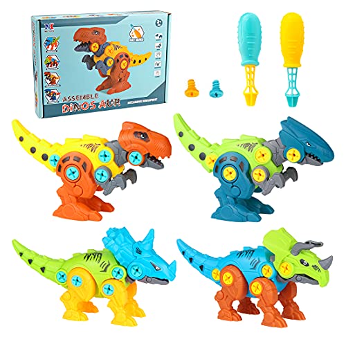 O-Kinee Dinosaurios Juguetes con Taladro Eléctrico, 4pcs Construccion Puzzle Dinosaurios Juguetes, DIY Dinosaurios Juguete de Montaje, Construccion Juguete Dducativos Regalos para Niños Niñas (4pcs)