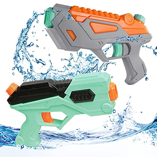 O-Kinee Pistolas de Agua, 2 Pack Water Gun de Plástico Alcance Largo Water Pistol Gun Juguetes de Verano Caliente para Piscina de Playa para Niños Años Adultos, Gris y Verde