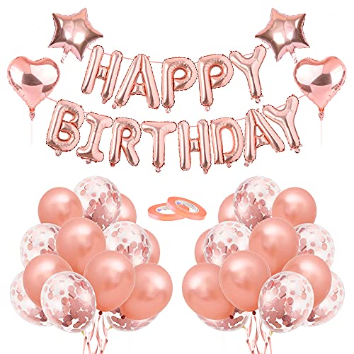 O-Kinee Rose Gold Birthday Party Decorations, Happy Birthday Banner, Rose Gold Balloon Kit for Girl Women Birthday Party Supplies