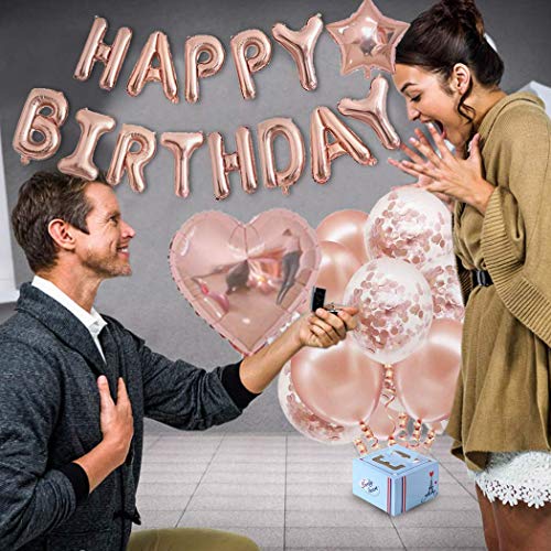 O-Kinee Rose Gold Birthday Party Decorations, Happy Birthday Banner, Rose Gold Balloon Kit for Girl Women Birthday Party Supplies