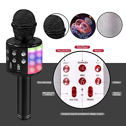 OALYGEI Microfono Inalámbrico Karaoke, Micrófono para Niños Portátil con Altavoz y LED, Micrófono Karaoke para Niños Canta Partido Musica, Compatible con Android/iOS/PC/AUX